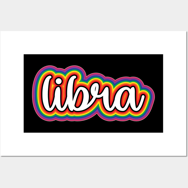 Libra Astrology Script Typography Gay Pride Rainbow Wall Art by graphicbombdesigns